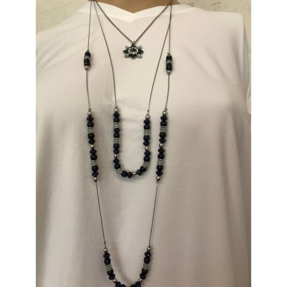Blue Silver Multi Strand Necklace